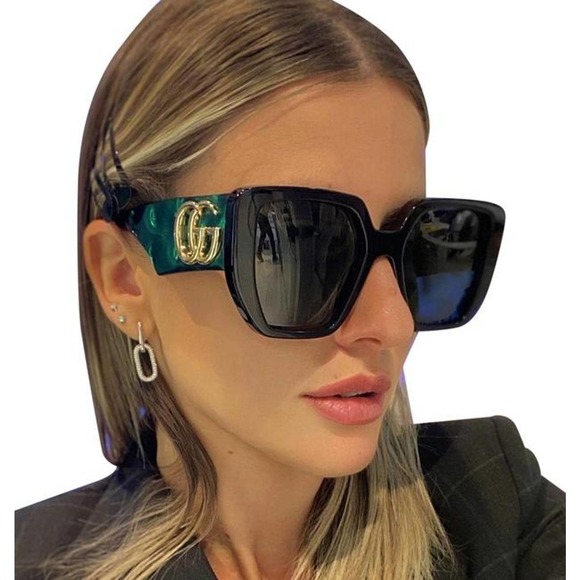 NEW Gucci GG0956S Black Green Oversized Sunglasses - Picture 1 of 6